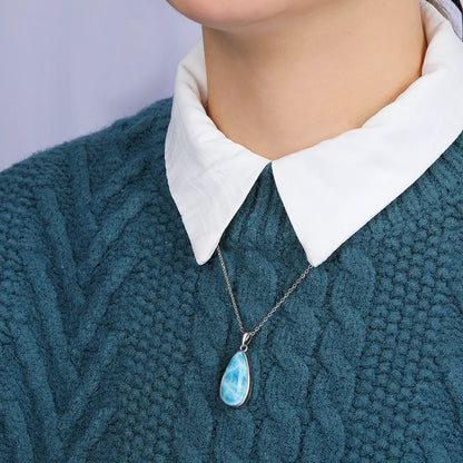 925 Sterling Silber Schmuck Geschenke Klassische Anhänger Halskette Natürliche Edel Larimar Retro Frau Oval Charme Rhodium Überzogene Gold