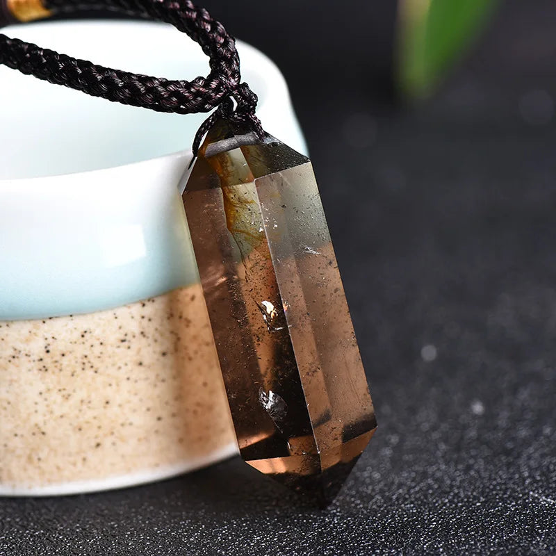 1Pc Smokey Quarz Doppel Wies Pendent Kristall Edelstein Natürliche Stein Chakra Healing Kristalle Halskette