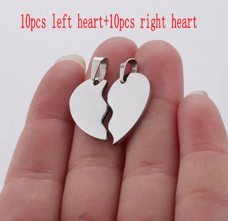 20 Stück 100 % hochglanzpolierter Edelstahl-Herz-Rohling-Puzzle-Charm-Anhänger, gebrochenes Herz, Charm-Anhänger, hochglanzpoliert, Großhandel