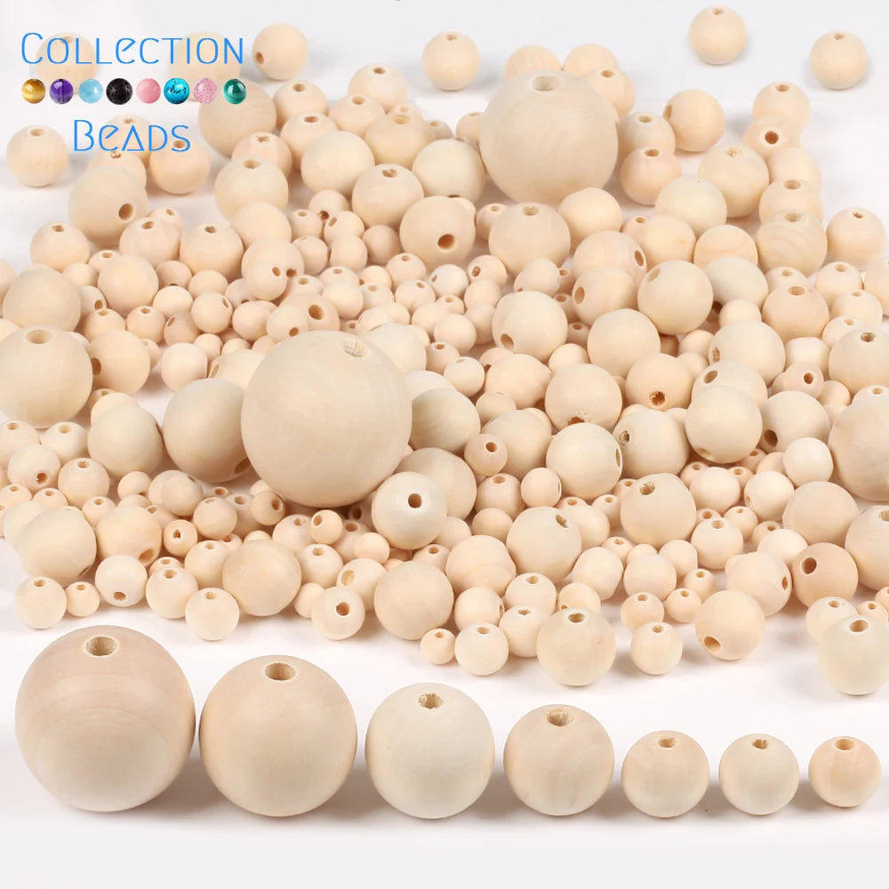 4-50mm 1-1000 Stück natürliche Holzperlen runde Abstandshalter Holzperle bleifreie Kugeln Charms DIY für Schmuckherstellung handgefertigte Accessoires