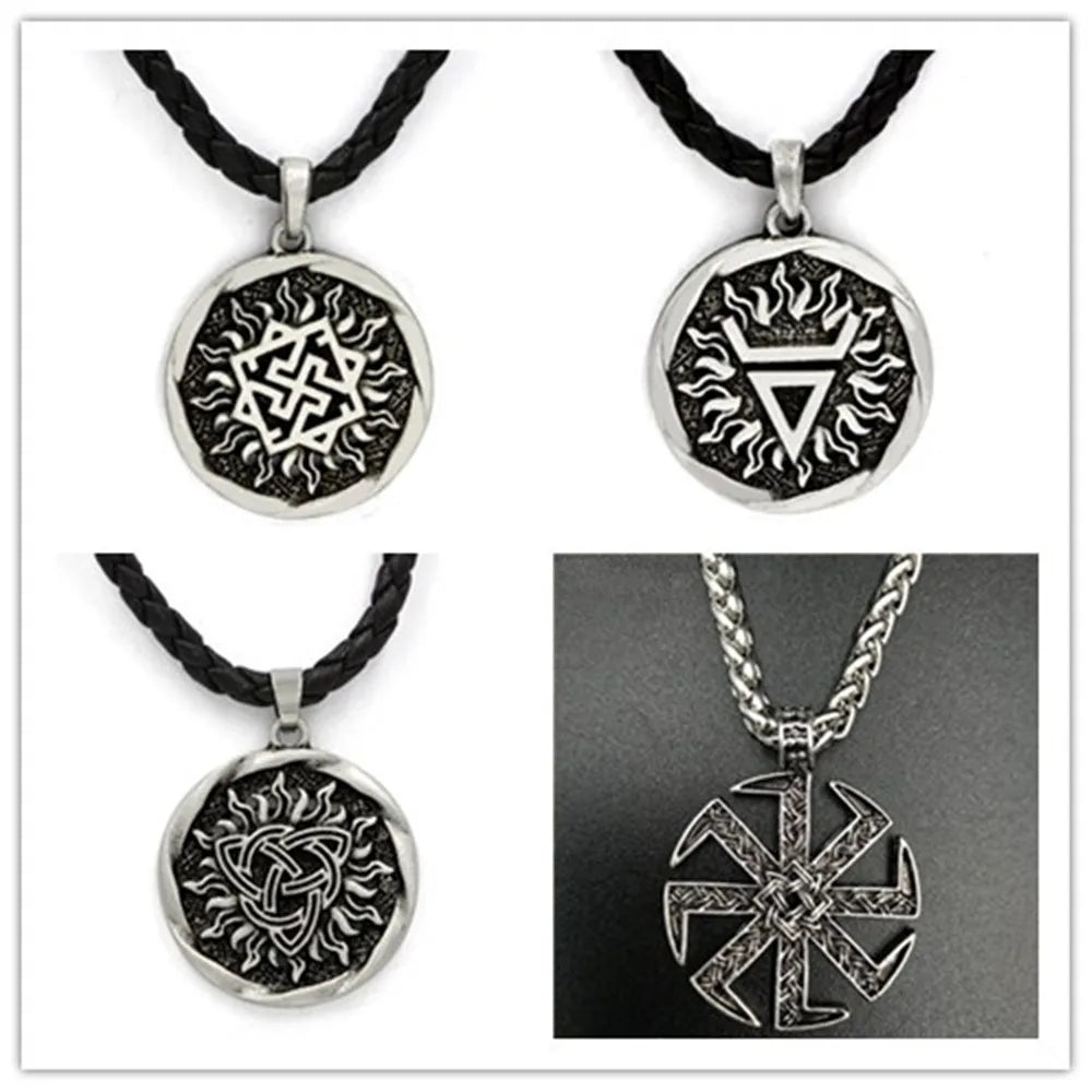 Antique Veles Symbol Weles Choker Sun of God Talisman Pendant Statement Necklace Men's Slavic Amulet Religion Viking Necklaces