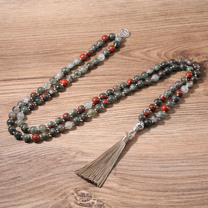 8 mm Blutstein geknotete 108 Mala Perlen Halskette Meditation Yoga Japamala Schmuck für Männer und Frauen