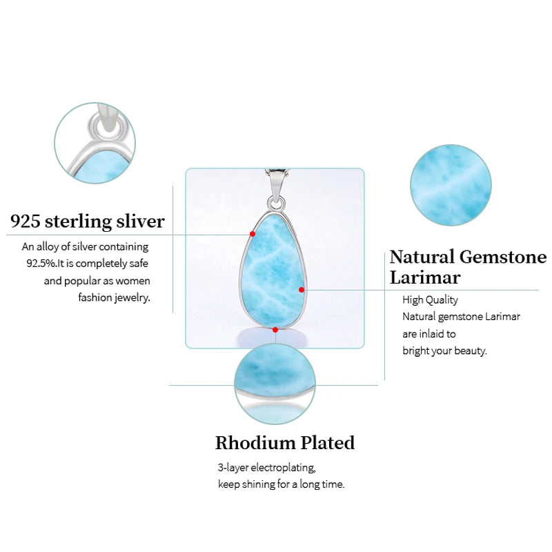 925 Sterling Silber Schmuck Geschenke Klassische Anhänger Halskette Natürliche Edel Larimar Retro Frau Oval Charme Rhodium Überzogene Gold