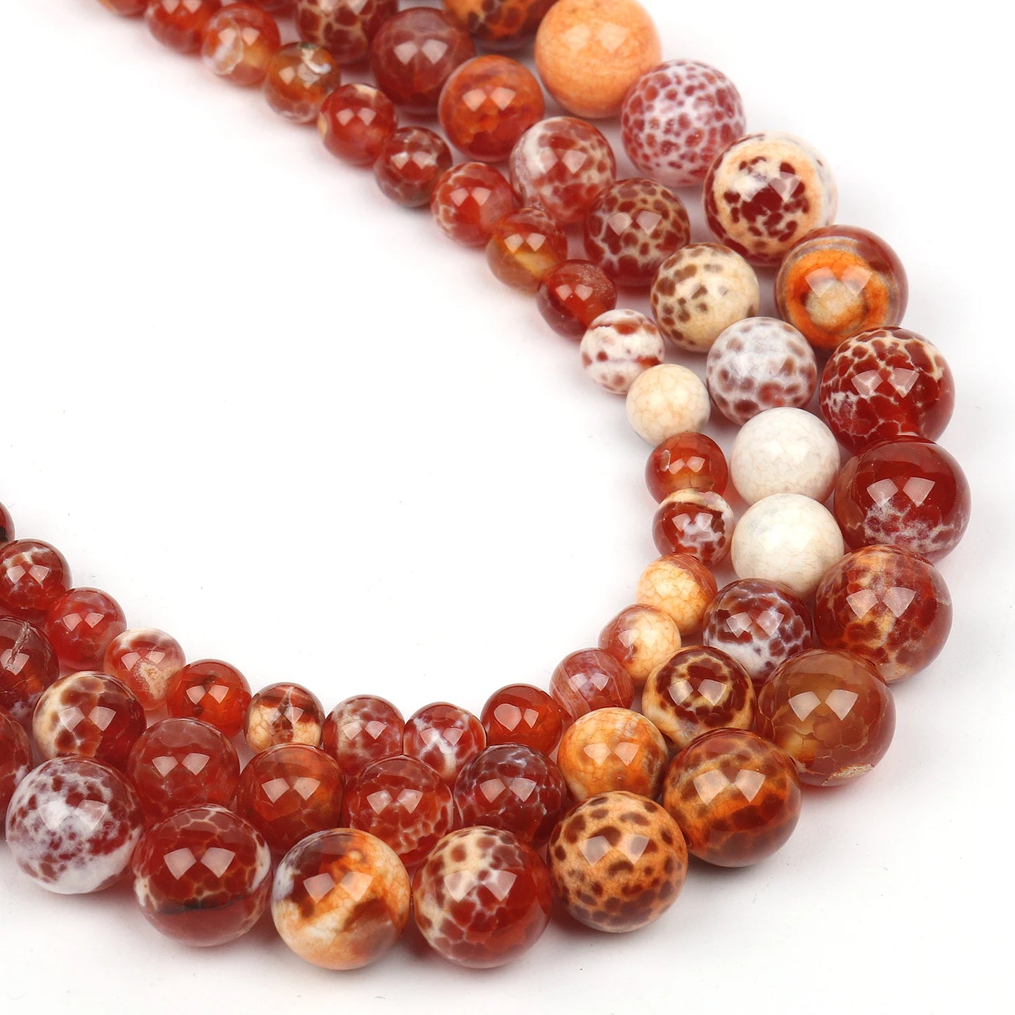Roter Feuerachat 6/8/10mm Natursteinperlen Runde Form Lose Distanzperlen für Schmuckherstellung Diy Armband Halskette 15 Zoll
