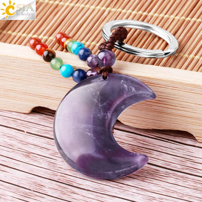 Naturstein 7 Chakra Schlüssel bund Heilung Mond Türkis Stern Rose Quarz Kristall Anhänger Aventurin Schlüssel ring Auto Schlüssel tasche g850