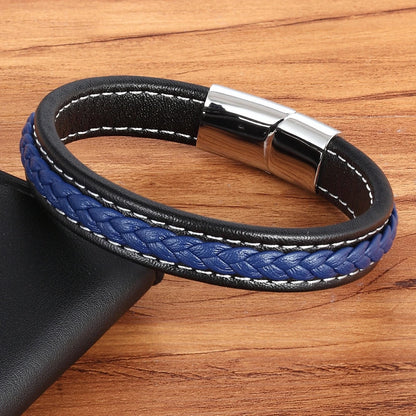 TYO Stainless Steel Leather Bangles Magnetic Clasp Braided Trendy Men Bracelet Wristband Charm Male Wrist Band Gifts Wholesale