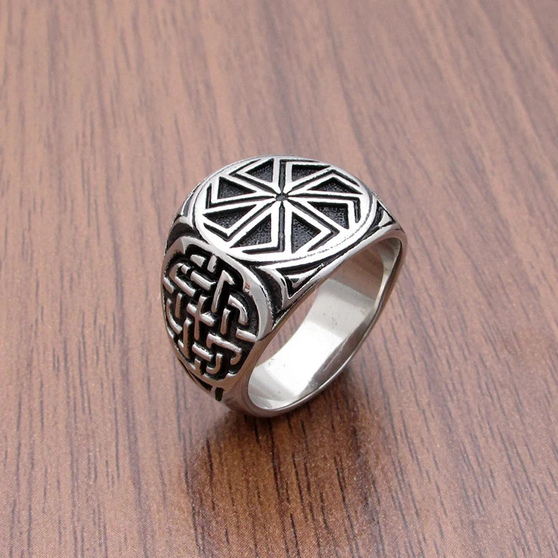Punk Edelstahl Silber Farbe Kolovrat Slavic Symbol des Sonnenrings atember aubende Verzierung einzigartigen heidnischen Schmuck