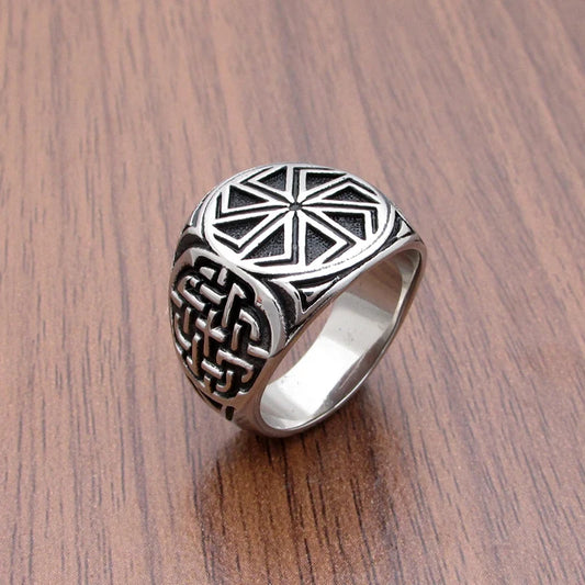 Punk Edelstahl Silber Farbe Kolovrat Slavic Symbol des Sonnenrings atember aubende Verzierung einzigartigen heidnischen Schmuck