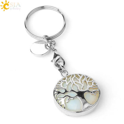 CSJA Luxus Natürlichen Kristall Stein Original Keychain Baum des Lebens Keychain Glücklich Key Ring Auto Decor Weihnachten Frauen Männer G498