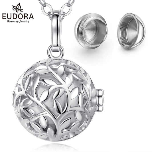 EUDORA Urne Feuerbestattung Anhänger 18mm Olive Leaf Cage Medaillon Asche Halter Andenken Kapsel Halskette Hohl Ball DIY Schmuck k332n14