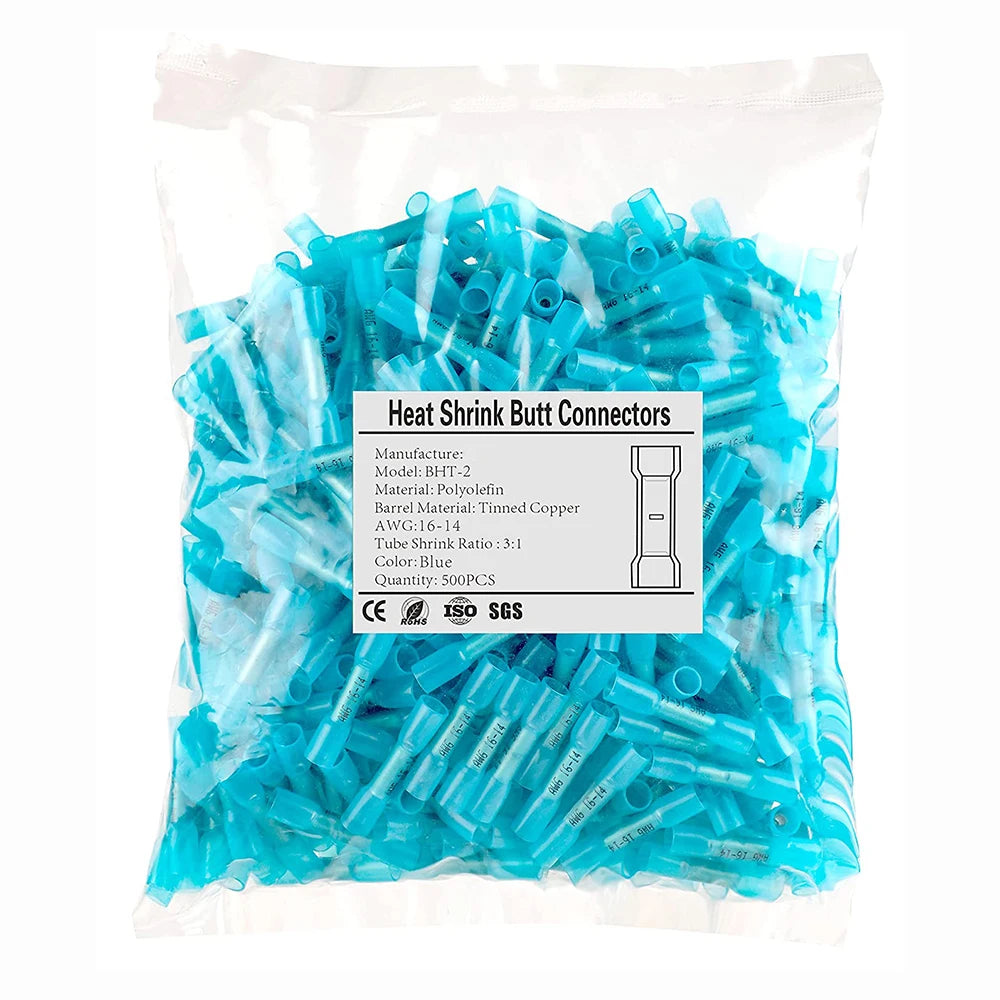 500-teiliges, wärmeschrumpfendes Stoßverbinder-Set, wasserdichtes Drahtverbinder-Set in Marinequalität, kupferisolierter elektrischer Crimpverbinder für Boa