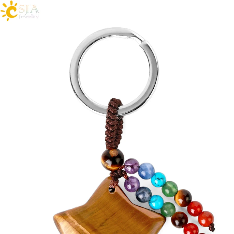 Naturstein 7 Chakra Schlüssel bund Heilung Mond Türkis Stern Rose Quarz Kristall Anhänger Aventurin Schlüssel ring Auto Schlüssel tasche g850