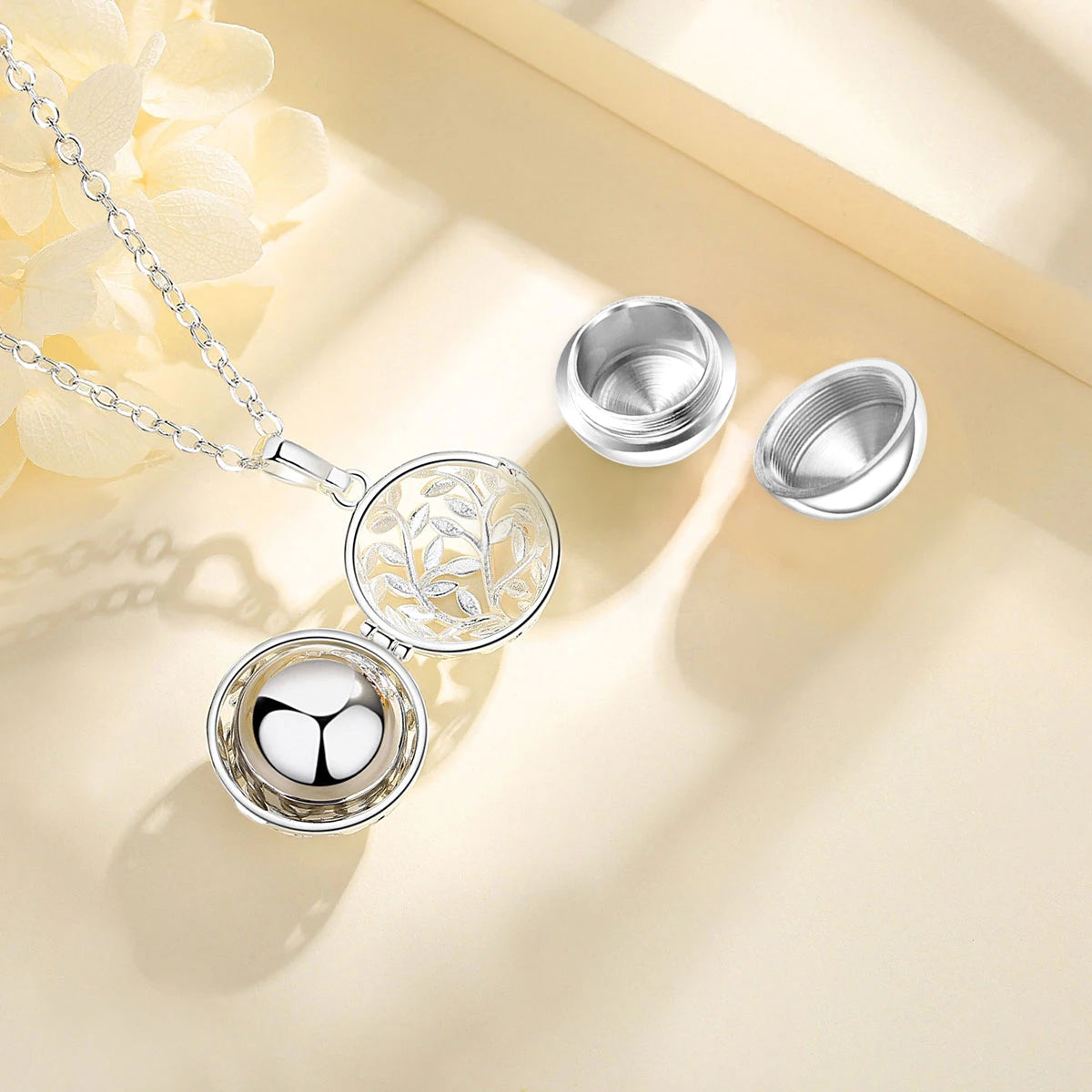 EUDORA Urne Feuerbestattung Anhänger 18mm Olive Leaf Cage Medaillon Asche Halter Andenken Kapsel Halskette Hohl Ball DIY Schmuck k332n14