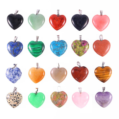 12 Stück Naturstein Quarz Rosenkristall Türkis Opal Herz Anhänger 16mm DIY Schmuckherstellung Halskette Zubehör Charms Handwerk