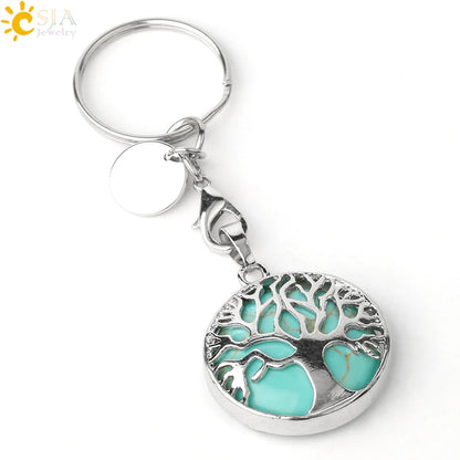 CSJA Luxus Natürlichen Kristall Stein Original Keychain Baum des Lebens Keychain Glücklich Key Ring Auto Decor Weihnachten Frauen Männer G498