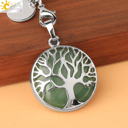 CSJA Luxus Natürlichen Kristall Stein Original Keychain Baum des Lebens Keychain Glücklich Key Ring Auto Decor Weihnachten Frauen Männer G498