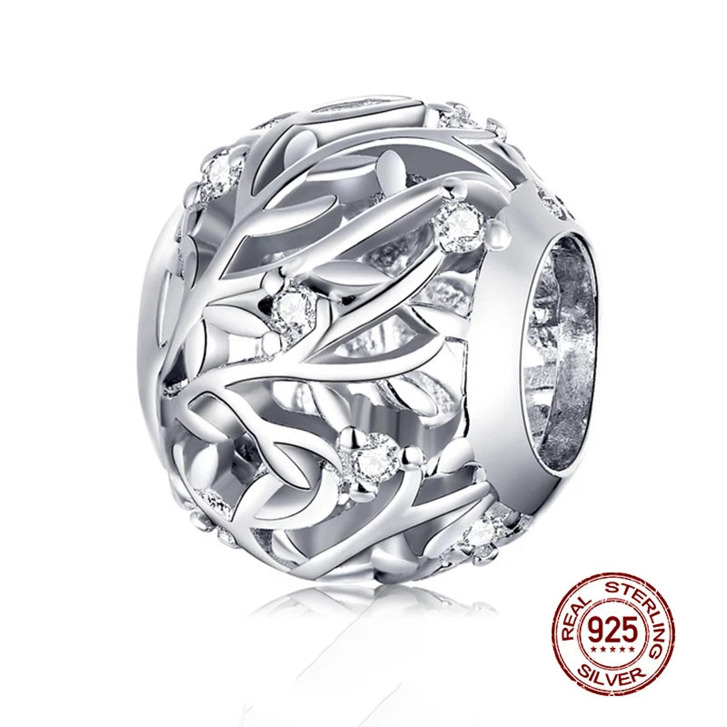 WOSTU Echt 925 Sterling Silber Herz Perlen Blume Retro Muster Charms Anhänger Fit Original DIY Armband Halskette Silber Schmuck
