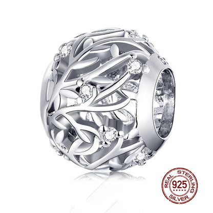 WOSTU Echt 925 Sterling Silber Herz Perlen Blume Retro Muster Charms Anhänger Fit Original DIY Armband Halskette Silber Schmuck