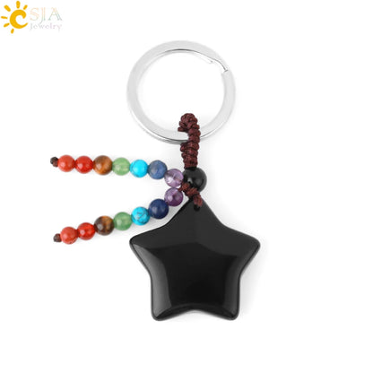Naturstein 7 Chakra Schlüssel bund Heilung Mond Türkis Stern Rose Quarz Kristall Anhänger Aventurin Schlüssel ring Auto Schlüssel tasche g850