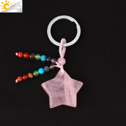 Naturstein 7 Chakra Schlüssel bund Heilung Mond Türkis Stern Rose Quarz Kristall Anhänger Aventurin Schlüssel ring Auto Schlüssel tasche g850