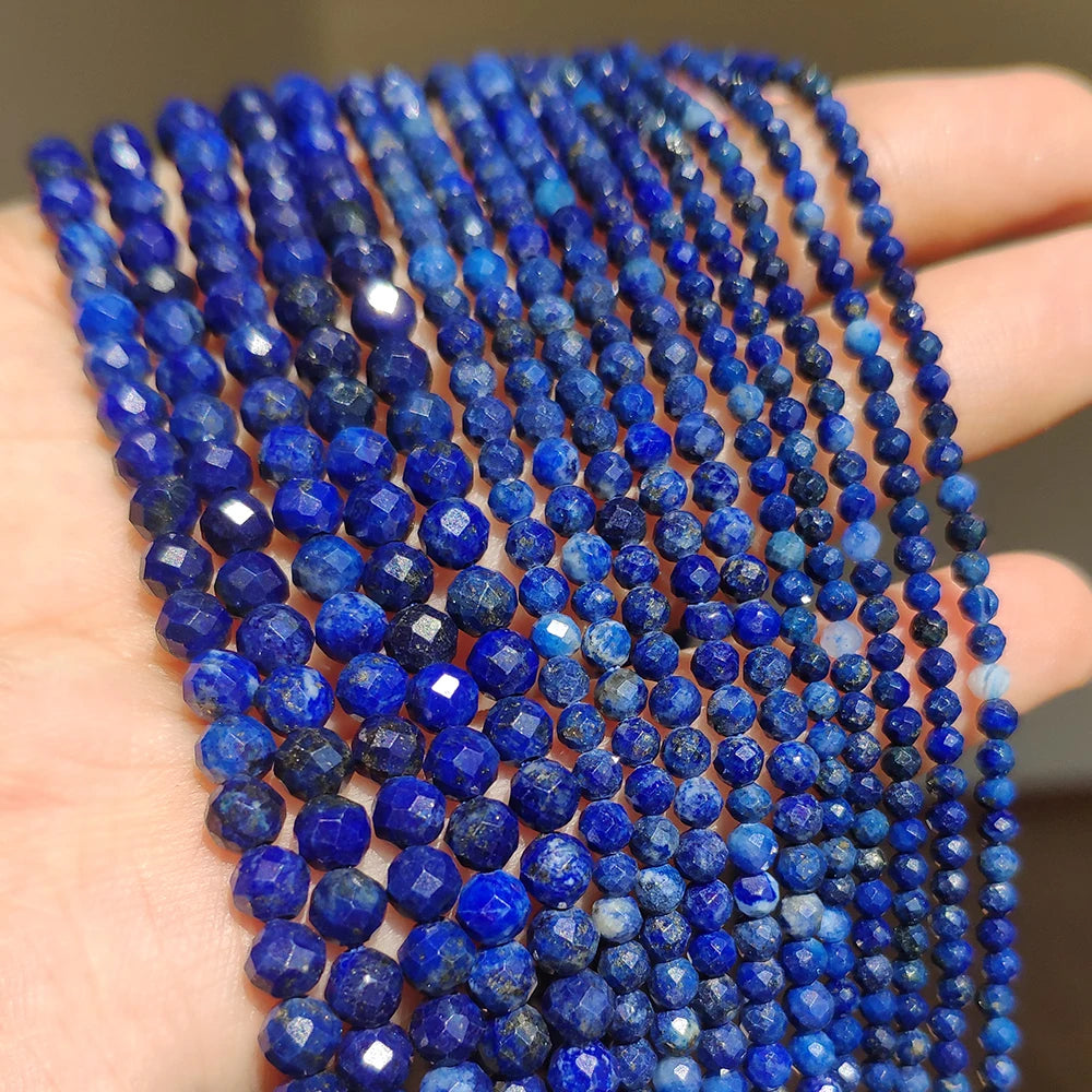 Natürlicher blauer Sandstond 2/3/4 mm facettierte lose Mineralperlen für Schmuckherstellung DIY Weihnachtsgeschenk Armbänder 15'' winziger Stein
