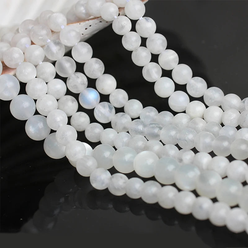 AAA+ Natürlicher weißer Mondstein, runde lose Perlen für Schmuckherstellung, DIY-Armbänder, 6/8/10 mm, Edelsteinperlen