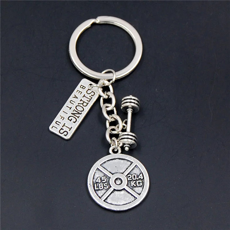1pc Stärke Sport Hantel Hantel Charme Gewicht Fitness Mit Worten Gym Crossfit Schlüsselring Geschenke Für Mann