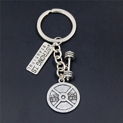 1pc Stärke Sport Hantel Hantel Charme Gewicht Fitness Mit Worten Gym Crossfit Schlüsselring Geschenke Für Mann
