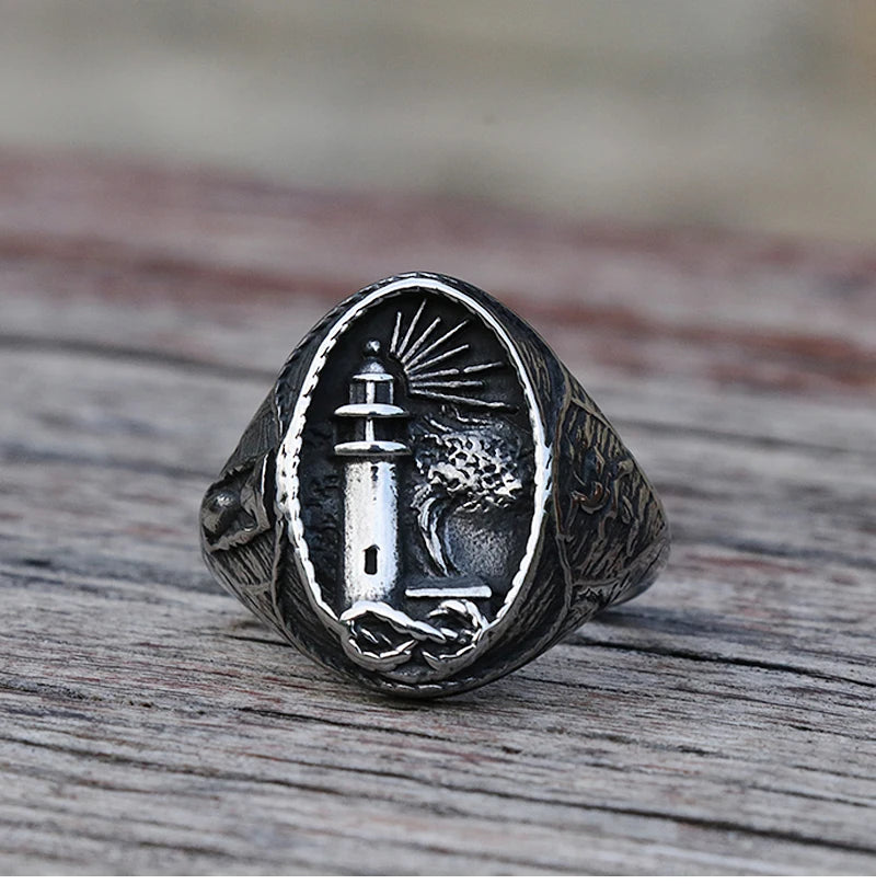 Vintage Nautischen Leuchtturm Viking Ring Männer 316L Edelstahl Nautischen Amulett Signet Ring Nordic Frieden Amulett Schmuck Geschenk