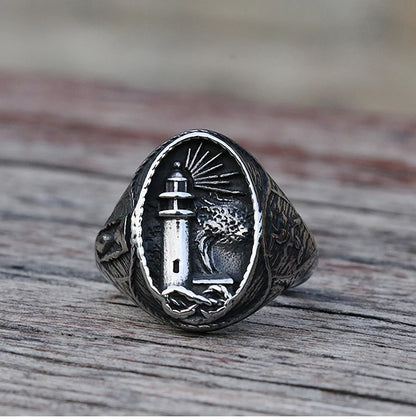 Vintage Nautischen Leuchtturm Viking Ring Männer 316L Edelstahl Nautischen Amulett Signet Ring Nordic Frieden Amulett Schmuck Geschenk