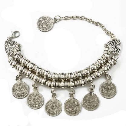 Mode Ethnische Gypsy Paar Armbänder Armreifen Für Frauen Kette Link Münze Charme Quaste Vintage Strand Einstellbare Boho Armbänder