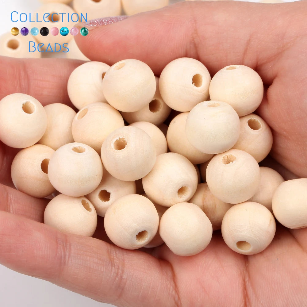 4-50mm 1-1000 Stück natürliche Holzperlen runde Abstandshalter Holzperle bleifreie Kugeln Charms DIY für Schmuckherstellung handgefertigte Accessoires