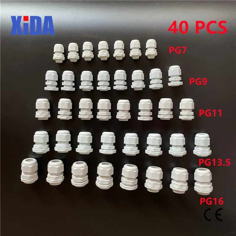 40 Stück je 8 PG7 PG9 PG11 PG13,5 PG16 Gewinde Nylon Kabelverschraubung Kit Drahtverbinder Wasserdichter Kunststoff Kabelverschraubung Reduzierstück