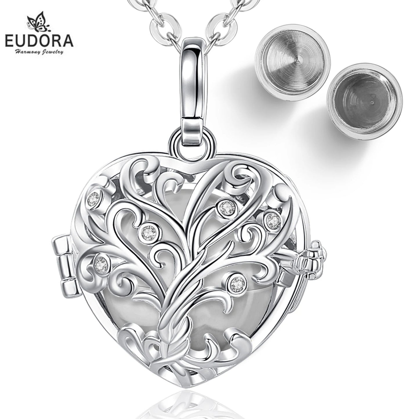 EUDORA 18mm Urne Feuerbestattung Baum des Lebens Käfig Medaillon Asche Halter Andenken Kapsel Halskette Anhänger DIY Gedenken Schmuck für geschenk