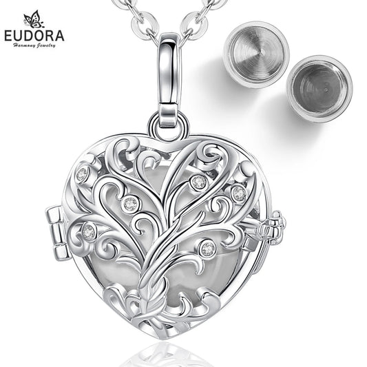EUDORA 18mm Urne Feuerbestattung Baum des Lebens Käfig Medaillon Asche Halter Andenken Kapsel Halskette Anhänger DIY Gedenken Schmuck für geschenk