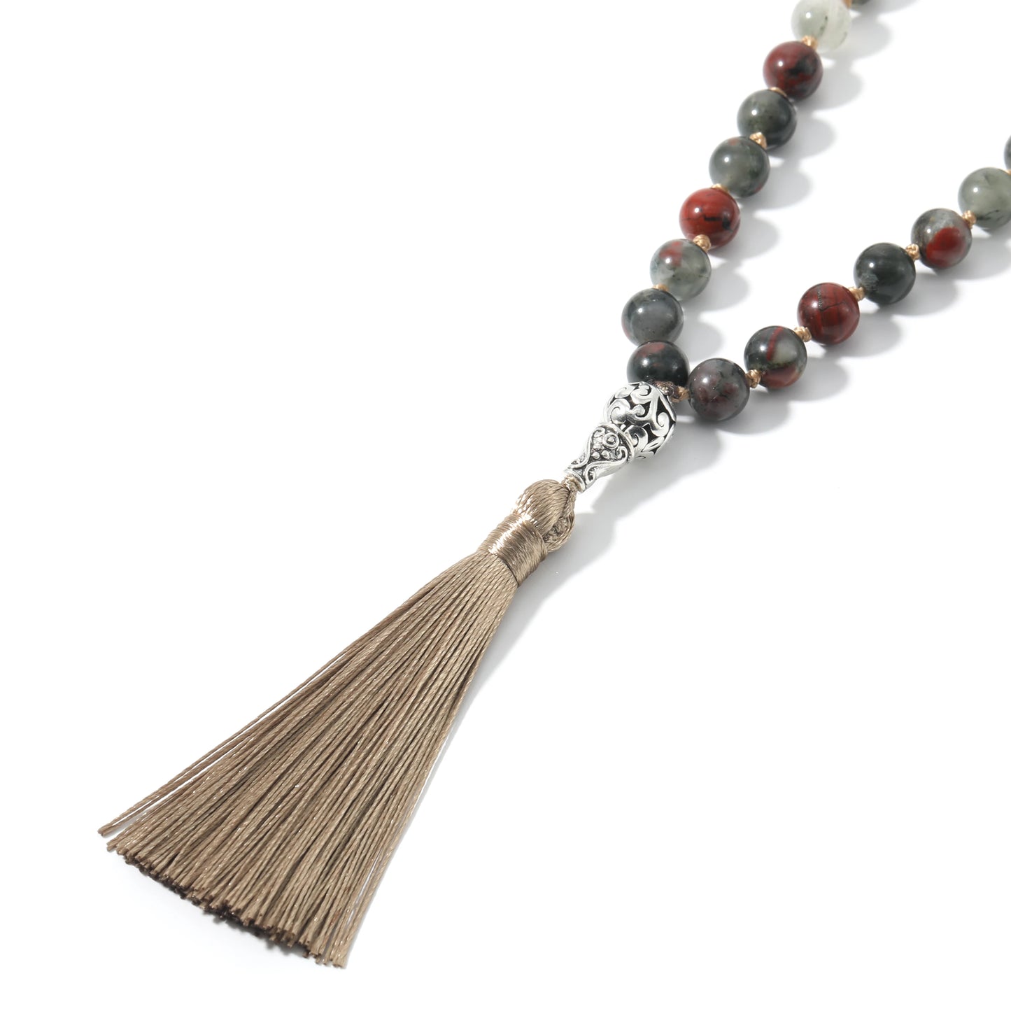 8 mm Blutstein geknotete 108 Mala Perlen Halskette Meditation Yoga Japamala Schmuck für Männer und Frauen