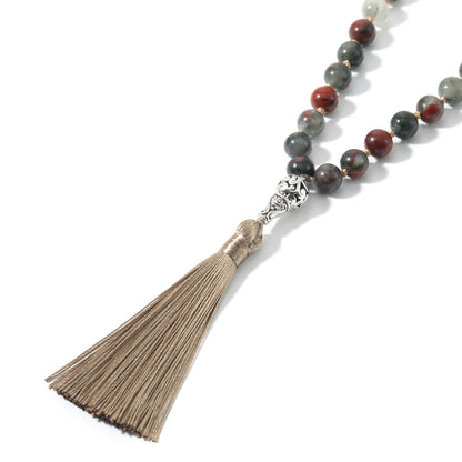 8 mm Blutstein geknotete 108 Mala Perlen Halskette Meditation Yoga Japamala Schmuck für Männer und Frauen