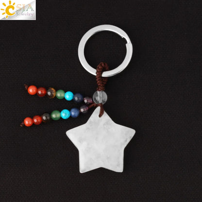 Naturstein 7 Chakra Schlüssel bund Heilung Mond Türkis Stern Rose Quarz Kristall Anhänger Aventurin Schlüssel ring Auto Schlüssel tasche g850