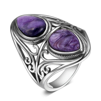 Charms 6x9MM Natürliche Charoite Perlen Ringe frauen S925 Silber Schmuck Vintage Ring Jahrestag Party Geschenke für Frauen