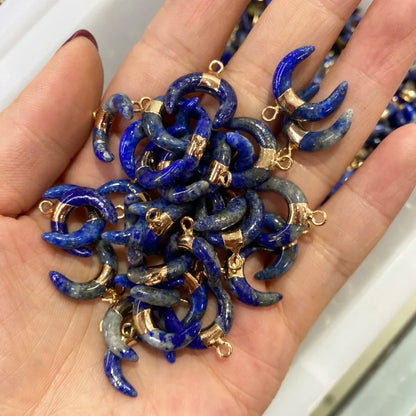 Mode Naturstein Rosenquarz Lapislazuli Halbmond Anhänger Charms für Schmuck Machen DIY Halskette Zubehör 16x17mm 1PC