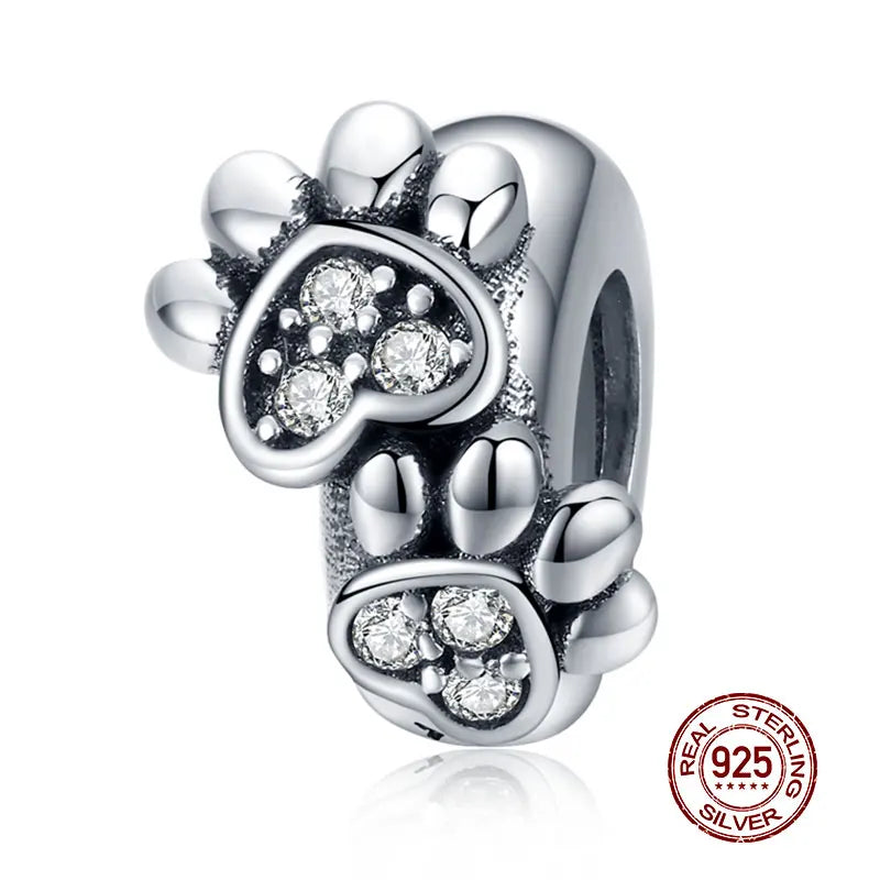 WOSTU 925 Sterling Silber Tier Cat Charm Anhänger Herz Familie Marienkäfer Bee Perlen Fit Original Armband DIY Schmuck Für Frauen