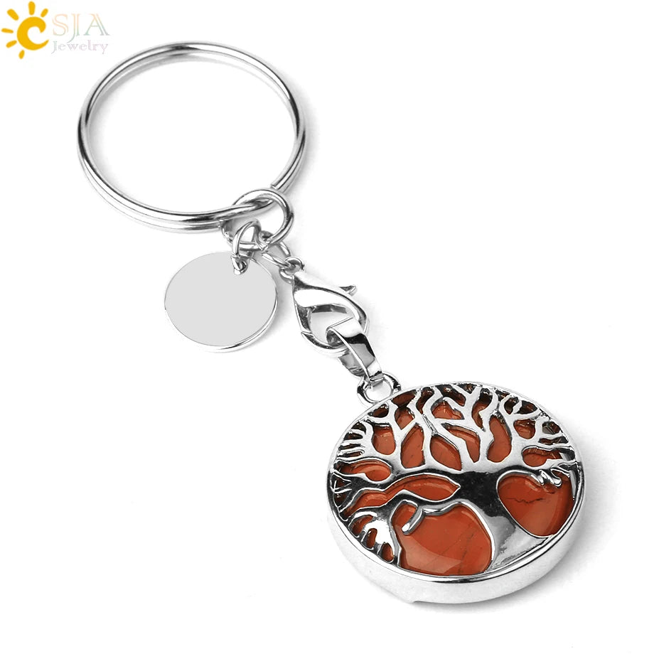 CSJA Luxus Natürlichen Kristall Stein Original Keychain Baum des Lebens Keychain Glücklich Key Ring Auto Decor Weihnachten Frauen Männer G498