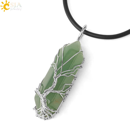 CSJA Kristalle Halskette Stein Natürlichen Kristall Anhänger Sechseckige Silber Farbe Lebensbaum Draht Wrap Frauen Männer Quarz Schmuck G551