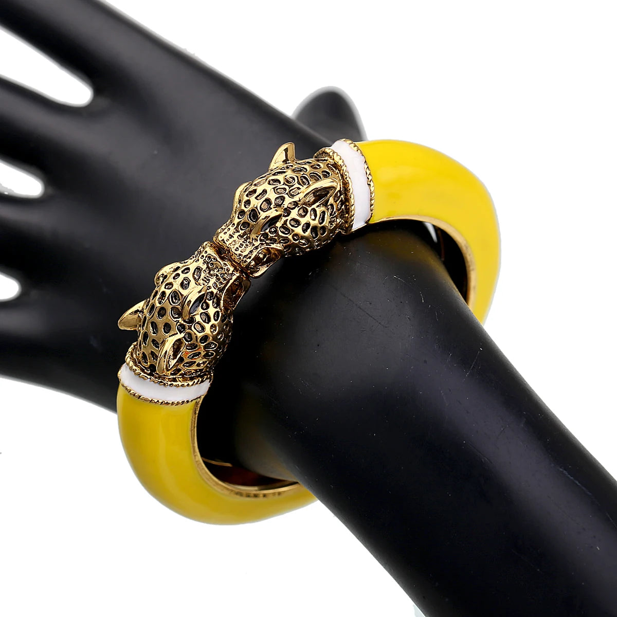 All Seasons Damen-Manschettenarmband für Party, antik vergoldet, Tier-Emaille, Leopardenkopf, Vintage-Armband, trendiger Schmuck