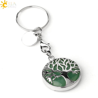 CSJA Luxus Natürlichen Kristall Stein Original Keychain Baum des Lebens Keychain Glücklich Key Ring Auto Decor Weihnachten Frauen Männer G498