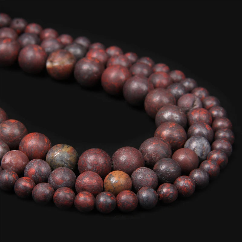 RISYF Klassische Männer Armband Zubehör Natürliche Matte Blutstein Runde Lose Spacer Perlen Für Schmuck Machen DIY 15.5 "Strang