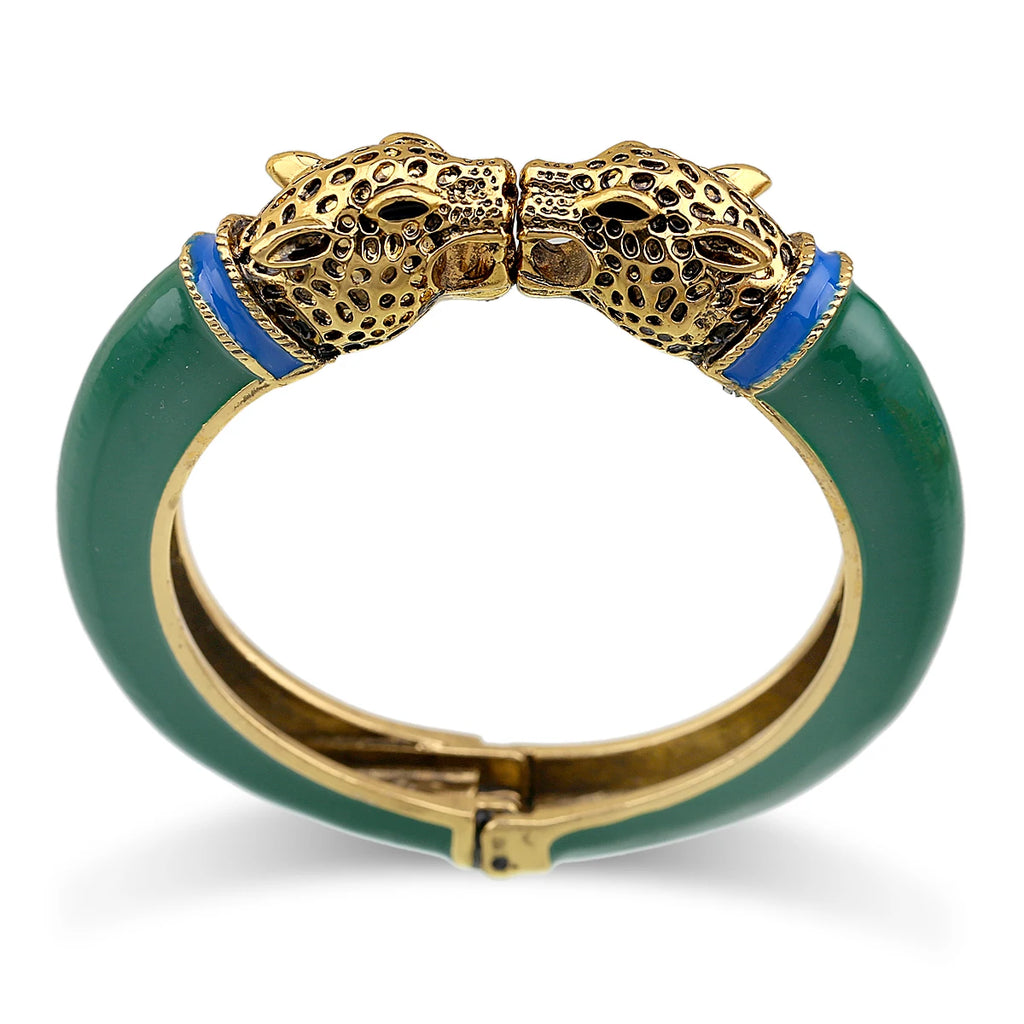 All Seasons Damen-Manschettenarmband für Party, antik vergoldet, Tier-Emaille, Leopardenkopf, Vintage-Armband, trendiger Schmuck