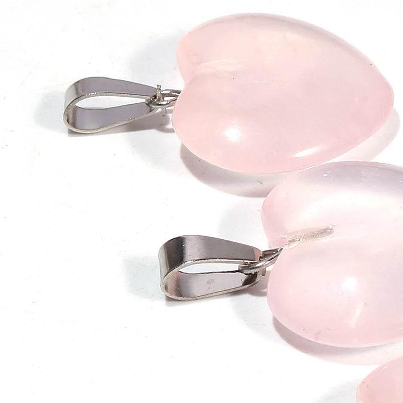 Rosenquarz Kristall Halskette Naturstein Herz Anhänger Mode Perlen 20mm Für DIY Schmuck Machen Edelsteine Kostenloser Versand