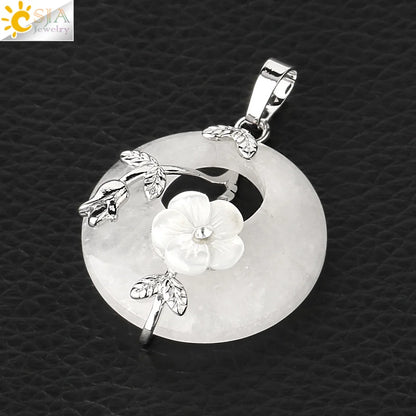 Natursteine Anhänger für Halskette Runde Blume Blatt Amethyste Rosenquarz Schwarzer Onyx Kristall Donut Reiki Schmuck G384