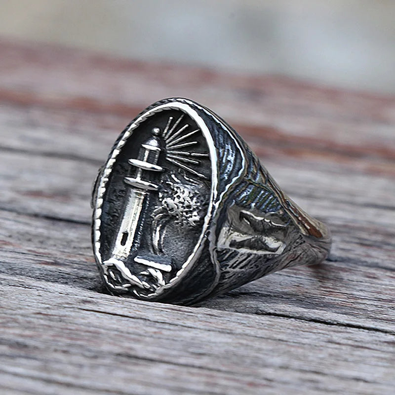 Vintage Nautischen Leuchtturm Viking Ring Männer 316L Edelstahl Nautischen Amulett Signet Ring Nordic Frieden Amulett Schmuck Geschenk